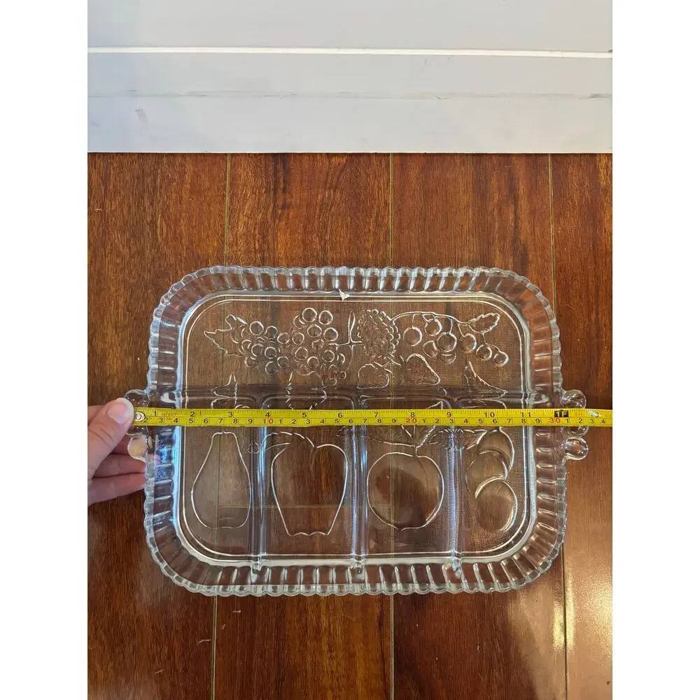 Vintage Indiana Glass Clear 5 Section Divided Embossed Fruit 9x12 Serving Tray